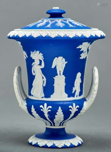 A blue jasper dip Campana vase and cover, 19th c, sprigged w...