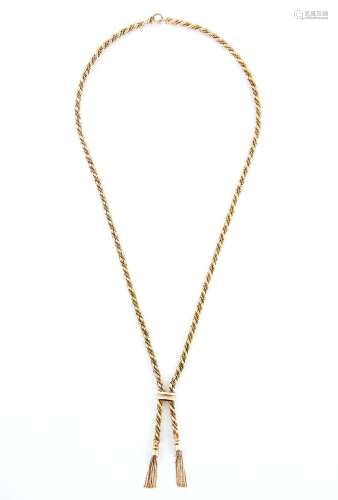 A 9ct gold rope necklace, with two tassels, 61cm l, import m...