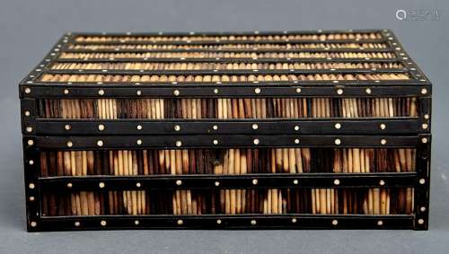 An Indian ebony, ivory and porcupine quill box, late 19th c,...