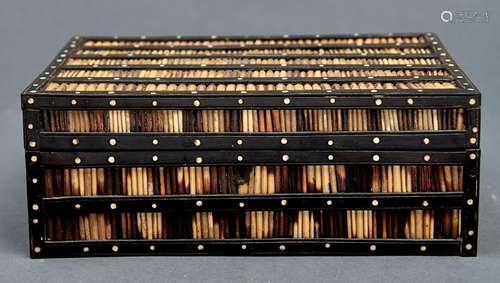 An Indian ebony, ivory and porcupine quill box, late 19th c,...