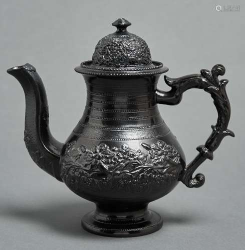 A Staffordshire black glazed earthenware teapot and cover, c...