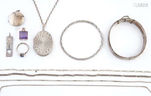 Miscellaneous silver jewellery, to include a bangle, two loc...