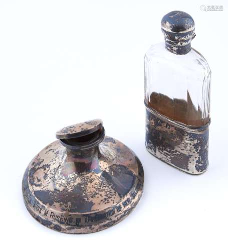 A Victorian silver mounted faceted glass hip flask and detac...