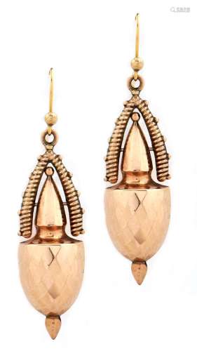 A pair of gold earrings of faceted urnular design and articu...