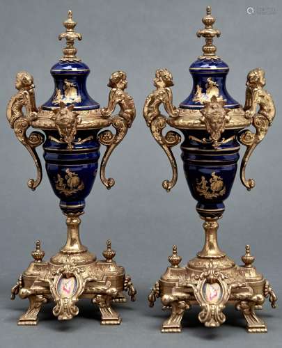A pair of Italian giltmetal mounted porcelain vases, 20th c,...