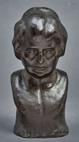 British School, 20th c - Portrait Bust of a Woman, bronze, i...