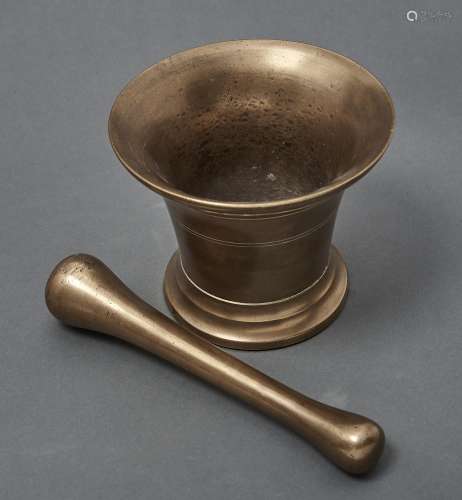 A bronze mortar, probably English, 19th c, 16cm h and a cont...