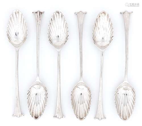 A set of six George III silver teaspoons, Onslow pattern, wi...