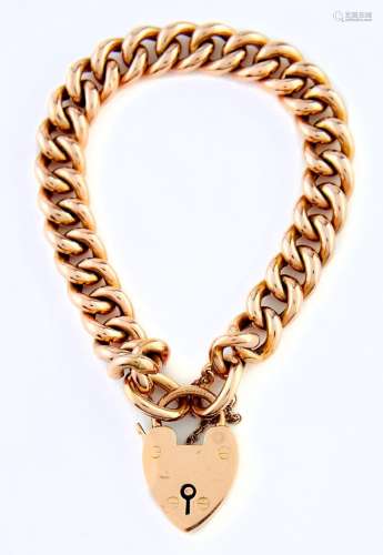 An Edwardian gold curb bracelet and padlock, 19.5cm l, brace...