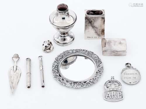 A miniature circular silver mirror and miscellaneous other s...