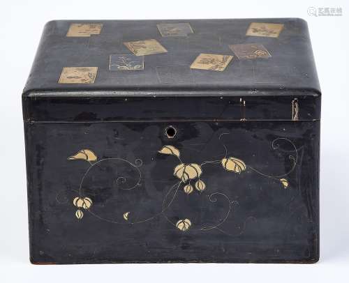 A Japanese lacquer box, Meiji period, of rounded rectangular...