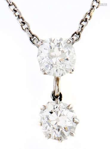 A diamond necklet, the two articulated old cut diamonds weig...