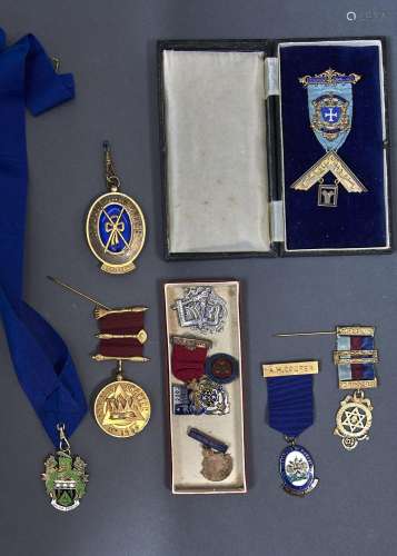 Masonic interest. A silver gilt and blue engine turned ename...