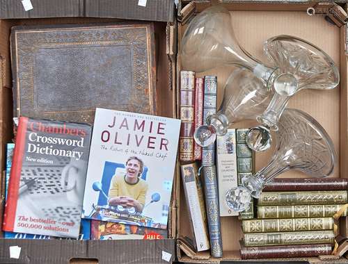 Four glass ships and other decanters and miscellaneous books...