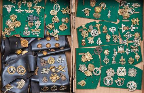 Miscellaneous military cap badges, buttons, etc, regiments i...