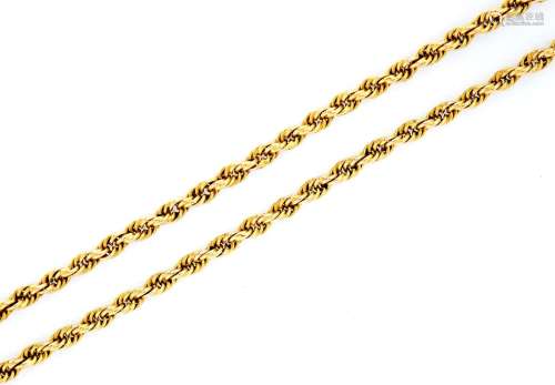 A gold rope necklace, 100cm l, unmarked and a gold loop, mar...