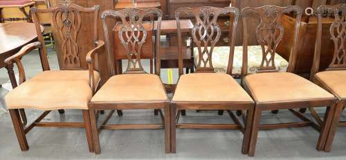 A set of seven mahogany dining chairs, 19th / early 20th c, ...