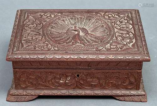 An Indian rectangular carved wood box, late 19th / early 20t...