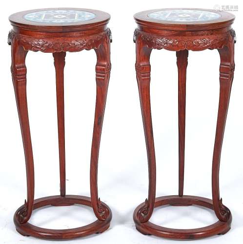 A pair of Chinese cloisonné enamel and carved hardwood stand...
