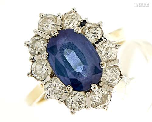A sapphire and diamond cluster ring, the larger central sapp...