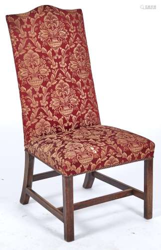 A mahogany side chair, 19th c, in George II style, covered i...