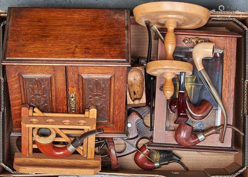 A late Victorian oak smoker's cabinet, c1890, the hinged top...