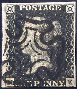 Great Britain Postage Stamps 1840 1d plate, 1b N E with almo...