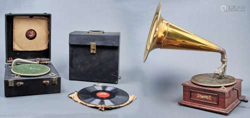 A reproduction mahogany cased gramophone - The Aviator, with...