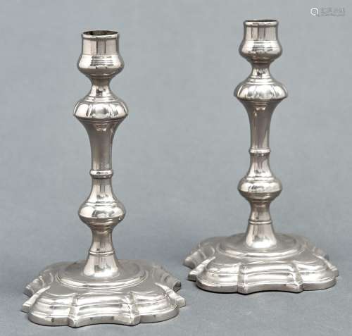 A pair of nickel plated brass mushroom knopped candlesticks,...