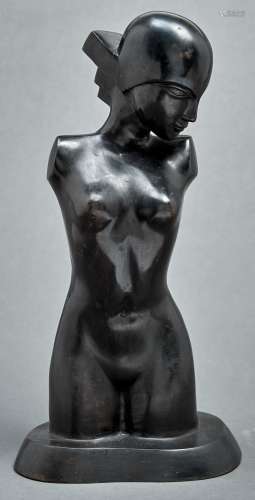 A bronze half length female nude sculpture in Art Deco style...