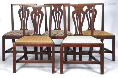 A set of five George III mahogany dining chairs, the rectang...