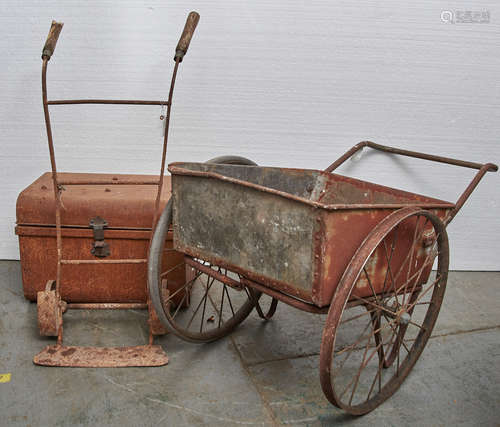 A metal framed sack trolley with elm handles, 112cm h approx...