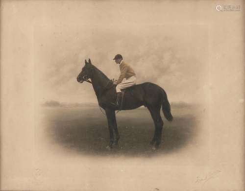 A pair of early 20th c hand tinted photographs of a race hor...