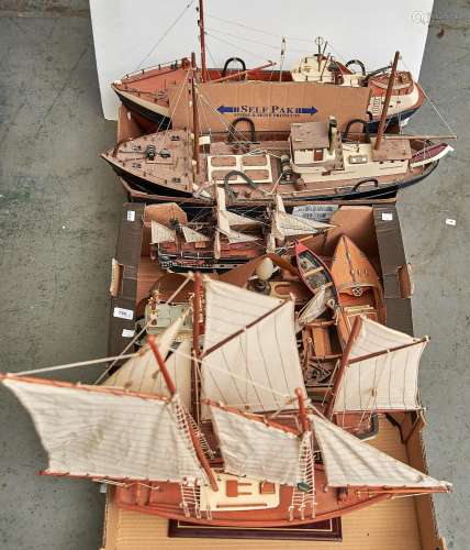 Eleven wood and other model sailing ships and other vessels,...