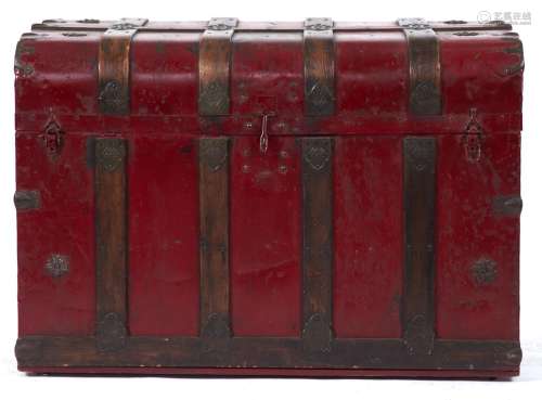 A steel and bentwood mounted cabin trunk, c1900, 92cm l, red...
