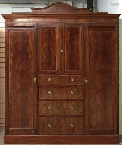 An Edwardian inlaid mahogany combination wardrobe, c1905, wi...