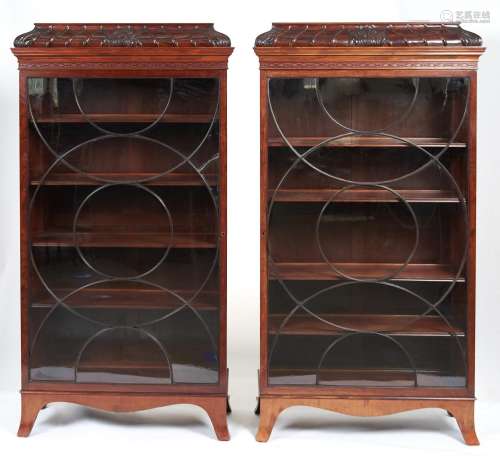 A pair of English mahogany china cabinets, early 20th c, the...