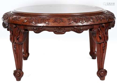 A Chippendale revival carved round walnut jardiniere or fish...