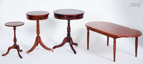 A reproduction burr walnut veneered tripod table, modern, th...