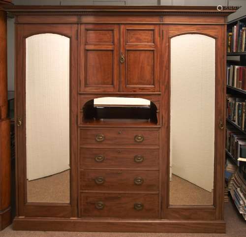 An Edwardian inlaid mahogany combination wardrobe, c1905, ou...