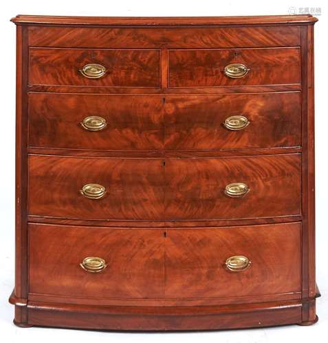 A Victorian figured mahogany bow fronted chest of drawers, c...