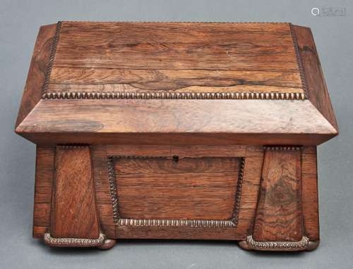 A William IV rosewood tea chest, of sarcophagus shape with p...
