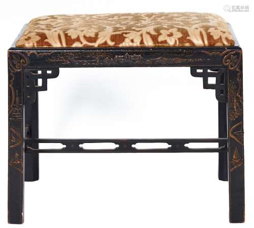 A 'Chinese Chippendale' revival Japanned dressing stool, c19...