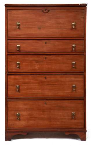 A late Victorian mahogany chest of drawers, c1870, the hinge...