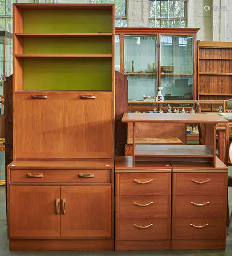 A G-Plan teak wall unit with adjustable shelved back, fall-f...