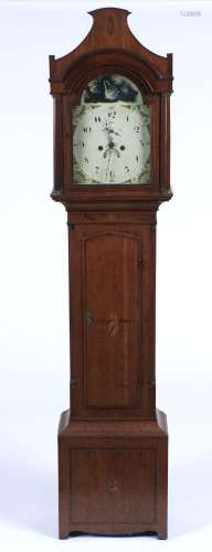 A George III oak longcase clock, c1790, the case crossbanded...