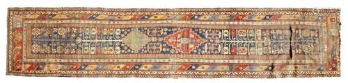 An antique runner, 95 x 460cm Heavy wear and much old dirt