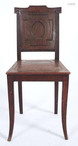 A George III mahogany hall chair, c1810, the concave rectang...