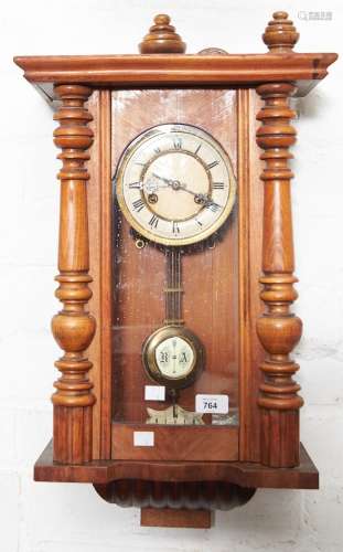 A walnut Vienna wall clock, c1910, with grid iron pendulum, ...