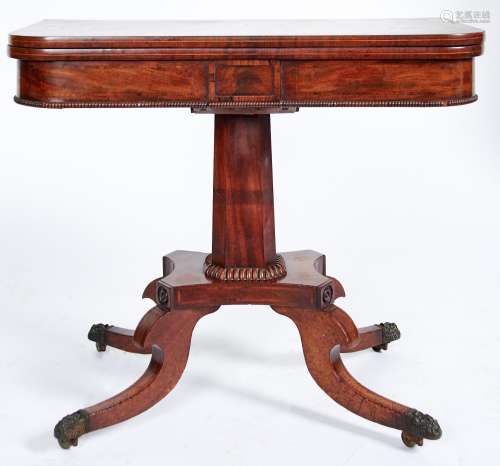 A George IV mahogany and line inlaid card table, early 19th ...